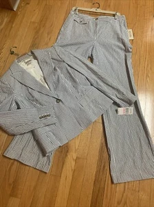 Vtg NWT MICHAEL KORS STRIPED PANT BLAZER/JACKET SUIT SET Sz 10 Waffle Weave Cott - Picture 1 of 18