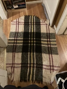 Vintage 100% Mohair Scottish Glen Cream Purple Black Blanket 48” x 70” Throw - Picture 1 of 6