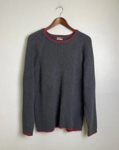 Vintage GUESS Jeans Gray Knitted Heavy Sweater Red Detailing Loose Fitting Y2K - Picture 1 of 18