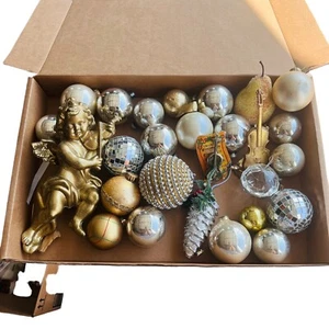 Lote de adornos de árbol de Navidad oro plata brillo discoteca bola violines ángel - Imagen 1 de 7