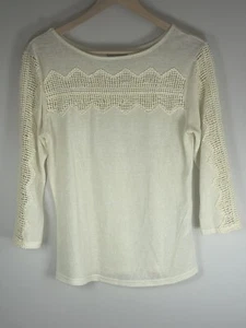 Leo & Ugo leichter Damenpullover offen Spitze Applikation Langarm creme Gr. 2 - Bild 1 von 6