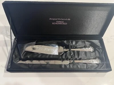 Stainless Steel Cake Serving Set By Things Remembered With Velvet Case Engraved - Image 1 of 4