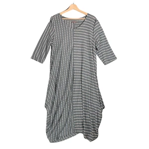 Sahara Jersey Dress XL Size UK 20 22 Grey Blue Dot Line Lagenlook Bubble Cocoon - Picture 1 of 10