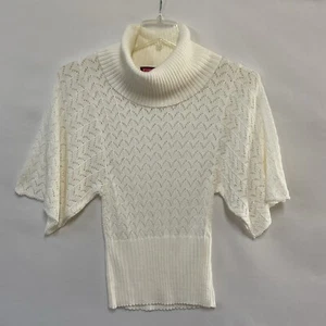 Say What? Small White Cowl Neck Turtleneck Sweater Wide Short Sleeve Y2K Boho - Picture 1 of 4