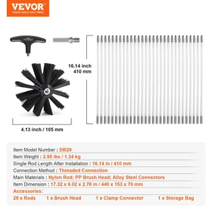 VEVOR 40 FEET Dryer Vent Cleaner Kit, 29 Pieces Duct Cleaning Brush, Reinforced - Picture 1 of 11