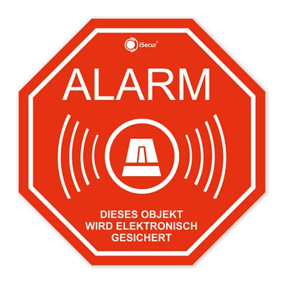 EASYDRUCK24.DE 3 Stück Aufkleber "Alarm 8-Eck", iSecur, Außenklebend, 100x100mm, hin_165