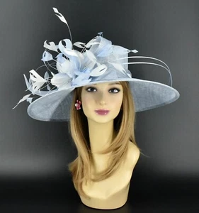 kentucky derby hats women blue white new wedding hat sinamay handmade - Picture 1 of 7