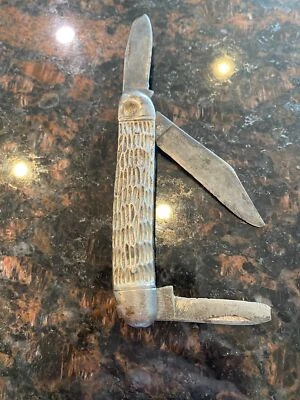 Faca de bolso dobrável imperial vintage com cabo texturizado e três lâminas - Imagem 1 de 4