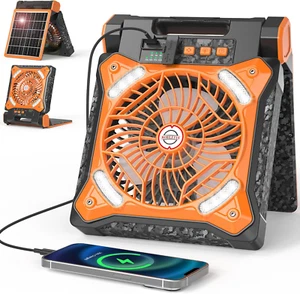 10000Mah 11Inch Solar Camping Fan with Dual Charging, 4 Speeds & 3 Light Levels, - Picture 1 of 6