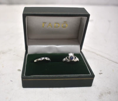Anillo Claddagh de plata esterlina fado y alianza a juego zafiro azul boda talla 6 Foto 1 de 4