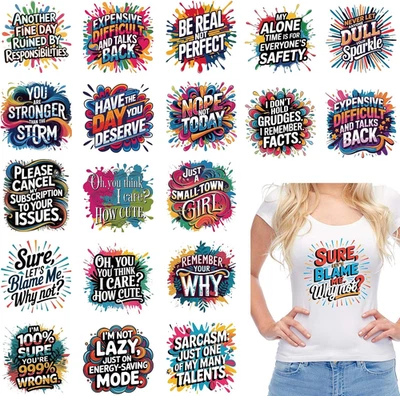 24 Hojas Divertidas Hierro Sarcástico en Transferencias para Camisetas, Colorido DTF Transf... Foto 1 de 4
