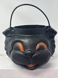 Vintage Black Cat Blow Mold Halloween Trick or Treat Candy Pail Bucket US - Picture 1 of 6