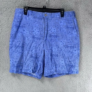 Peter Millar Chino Shorts Mens 38 Blue Tropical Hawaiian Palm Tree 4H - Picture 1 of 7