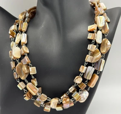 Natural Mother of Pearl Shell Necklace Brown/Taupe Iridescent Beads, Long - Image 1 of 4