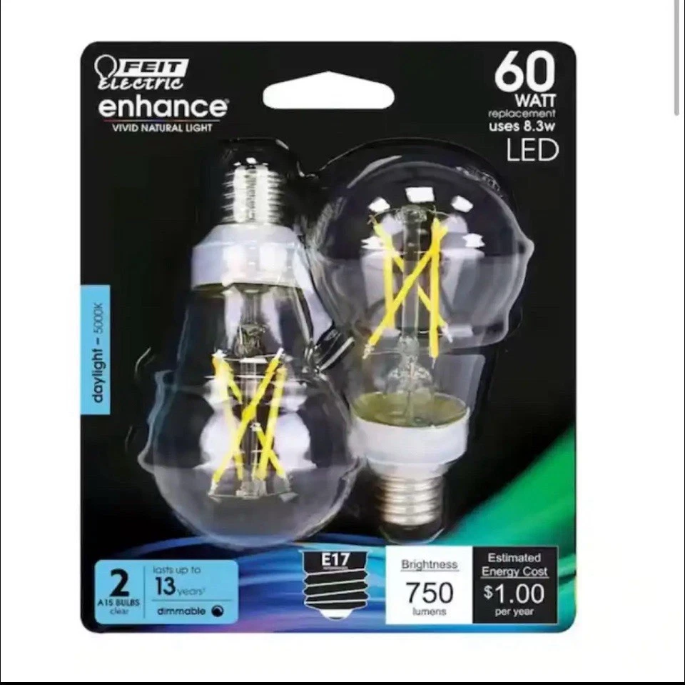 4 Bulbs - Feit 60-Watt A15 Dimmable Light Bulbs - Image 1 of 4