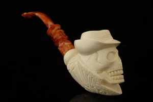 srv - Cowboy Skull Meerschaum Pipe by I. Baglan with case 15548 - Picture 1 of 11