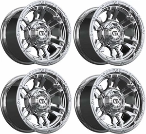 Set of 4 GTW Shogun 12x7 Chrome Aluminum Golf Cart Wheel 12" | 3:4 Offset | 4x4 - Picture 1 of 8