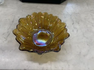 Vintage Karneval Glas Ringelblume irisierend Blumenschale 7" x 7" x 2,5" - Bild 1 von 8