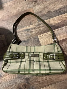 Vintage Etienne Aigner Schultertasche Leinenmischung Beige Grün Leder - Bild 1 von 18