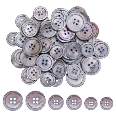 Pearl Buttons, 60pcs Grey Four Eyed Fine Edged Shirt Buttons, 15mm/18mm/20mm,... - Image 1 of 4