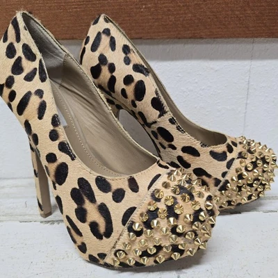 Steve Madden Size 7 M Leopard Print High Heels Spikes Faux Fur Heels Stiletto 6" - Image 1 of 4