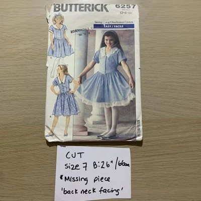 Butterick Pattern 6257 CUT Vintage 80s Girls Dress Size 7 Princess Fairy Tale - Image 1 of 3