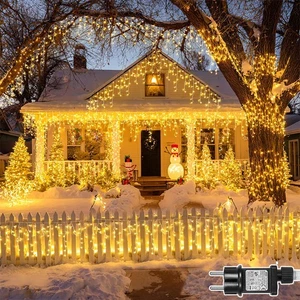 10/15M LED Eisregen Lichterkette außen warmweiß mit Stecker Timer Balkon Traufe - Bild 1 von 22