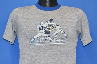 vintage 80s USA FOOTBALL DEFENSE TACKLING GRAY BLUE SOFT t-shirt YOUTH LARGE YL - Image 1 of 4