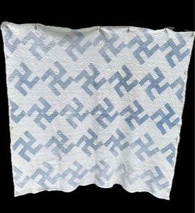 Antique Swastika Quilt White Base with Blue Pattern 182×190cm - Picture 1 of 16