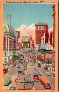 Times Square by day NEW YORK CITY Postmarked 1959 LINEN POSTCARD D2 - Picture 1 of 2