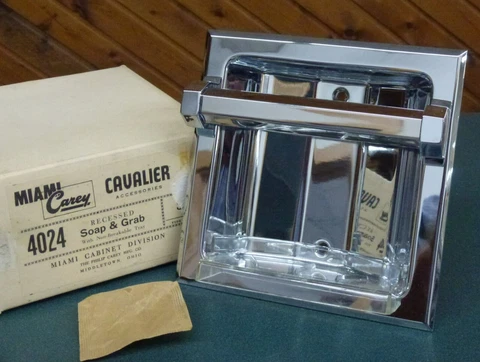Cavalier Miami Carey circa 1950 RECESSED 4024 SOAP HOLDER & GRAB BAR CHROME MCM Cover