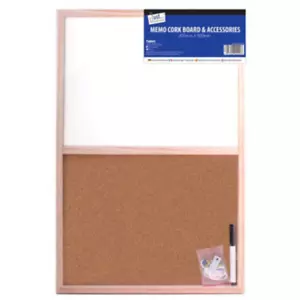 Tabla combinada de marco de madera, corcho y pizarra blanca - tachuelas, marcador seco, cuerda de amarre - Imagen 1 de 5