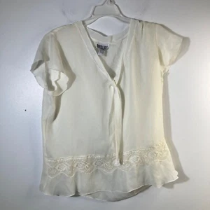 Womens Vintage Robbie Bee Sheer Neck Tie Blouse Cap Sleeve Lace Detail Cream 8 P - Picture 1 of 9