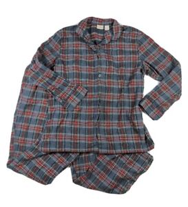 LL Bean Mens Scotch Plaid Flannel Pajama Set Size XLT Gray Red Cotton 