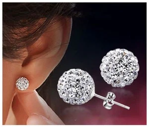 Damen/Mädchen Ohrstecker 18 kt Weißgold vergoldet 10 mm Zirkonia Shamballa - Bild 1 von 4