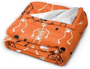 Funny Skeleton Throw Blanket - Cozy Soft Plush Orange Flannel Fleece, 50" x 40" - Picture 1 of 7