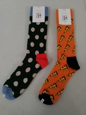Happy Socks Set Of 2 Unisex Combed Cotton Blend Socks Sz 10-13 PIZZA&DOTS - Image 1 of 4