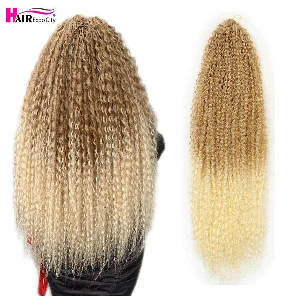 20-28 Inch Curly Crochet Braids Hair Ombre Braiding Hair Extensions Brown Hair - Image 1 of 4