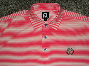 Men's FOOTJOY Golf Polo XL PINK & WHITE Striped w/FJ & MEMORIAL Golf Logo