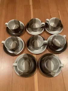 Vtg MCM Mikasa Ben Seibel Art Pottery Buckskin 8 Sets Cups & Saucers Available - Picture 1 of 6