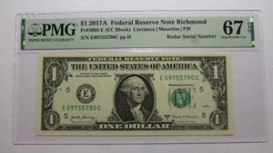 $1 2017 Radar Serial Number Federal Reserve Currency Bank Note Bill PMG UNC67EPQ - Picture 1 of 3
