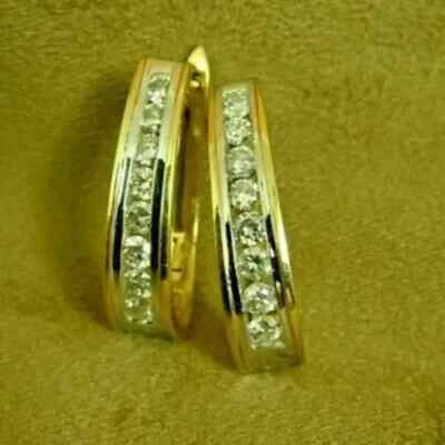 2.50Ct Round Cut Lab-Created Diamond Hoop Earrings Solid 18K Yellow Gold Finish - Image 1 of 4