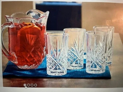 JEFFREY BANKS  Home Godinger Silver Art Crystal Set of 4 Glasses  & Carafe New - Image 1 of 3