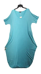 White Mark Women's cyan Short Sleeve V-Neck Maxi Split Dress Plus Size 3X D281 - Picture 1 of 6