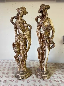 Large Vintage Pair Male & Female Oriental Resin Figures - Picture 1 of 5