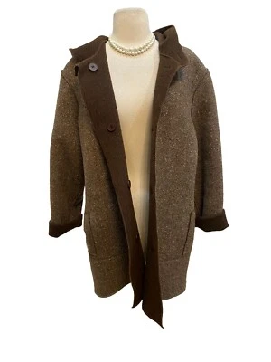 Hilary Radley Reversible Alpaca blend Coat light jacket brown tweed hooded SZ L - Image 1 of 4