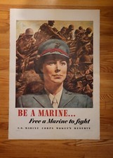 War Poster WW2 -1943 “Be a Marine” WWII Women's Reserve Recruiting    40x28 Org.