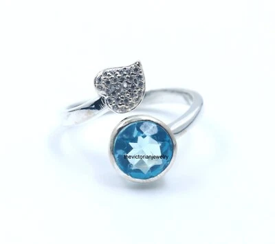 925 Sterling Solid Silver Blue Topaz CZ Birthstone Anniversary Gift For Women - Image 1 of 4