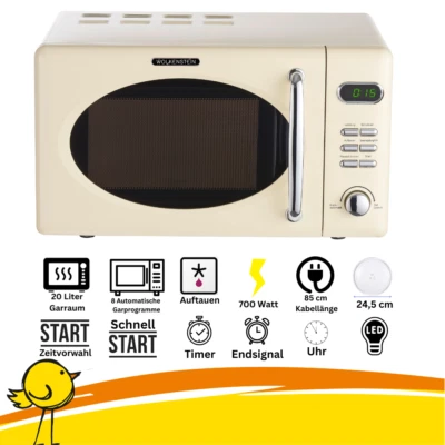 Wolkenstein RETRO Mikrowelle 20l Creme 700W 8 Autoprogramme Timer Kochen Dämpfen - Bild 1 von 4
