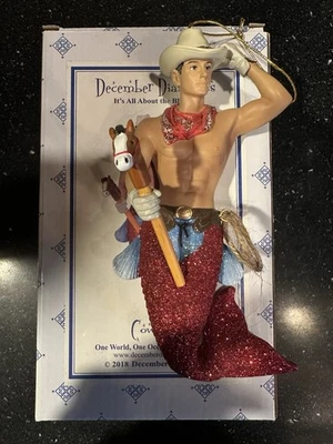 Ornamento raro de diamantes de dezembro 2018 Cowpoke cauda de glitter vermelho homem com pônei - Imagem 1 de 2
